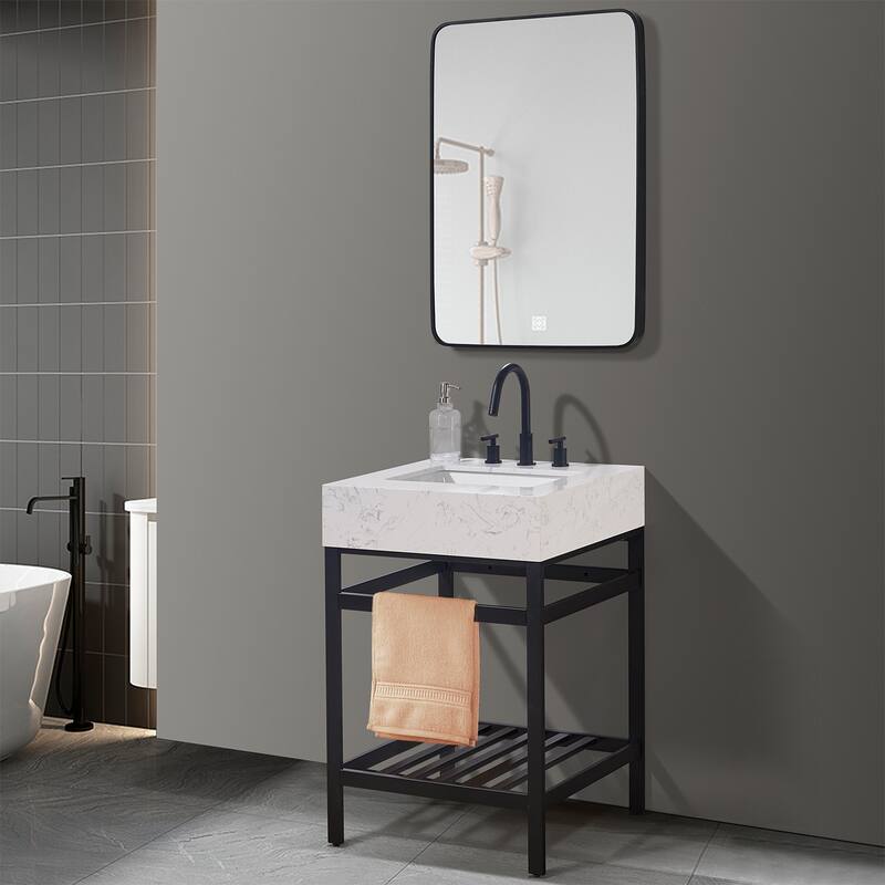 Altair Merano Stainless Steel Vanity Console with Stone Countertop and Mirror