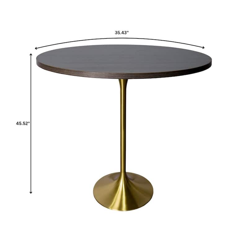 LeisureMod Verve 36" Round Dining Table with MDF Wood TableTop and Brushed Gold Base for Kitchen & Dining Room