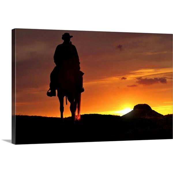 Cowboy Rides Into The Sunset Canvas Wall Art Overstock