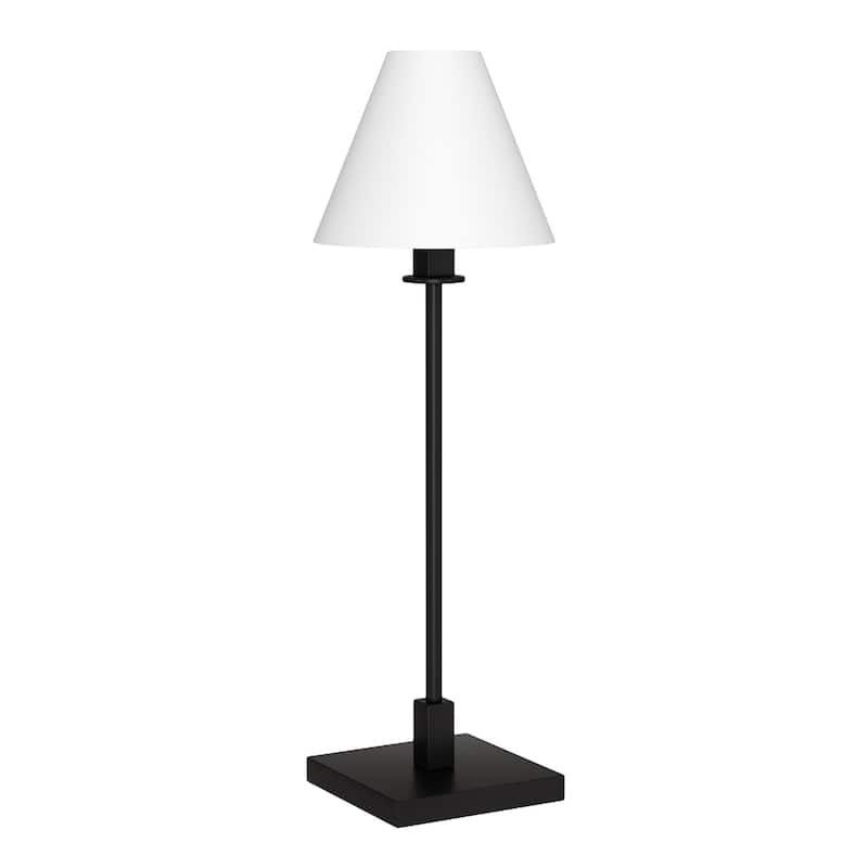 28 Inch Metal Candlestick Table Lamp with White Cone Shade - Black