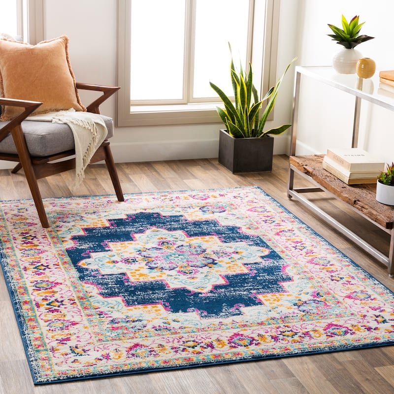 Artistic Weavers Teena Distressed Persian Medallion Area Rug - 7' 10" x 10' - Dark Blue