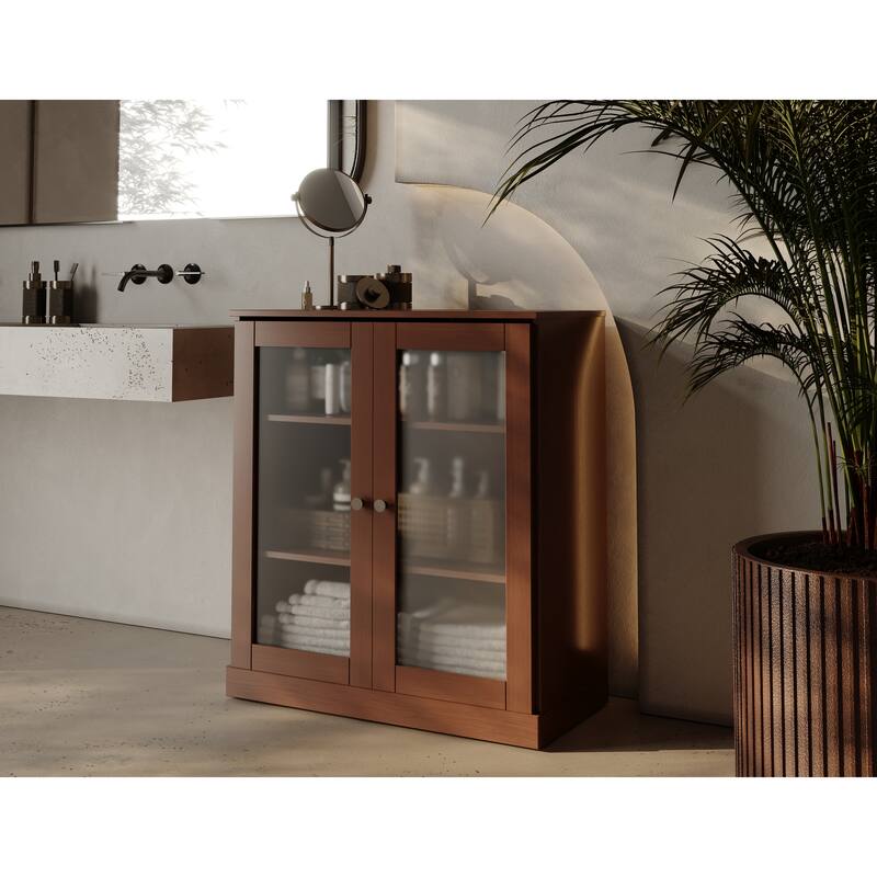 Palace Imports 100% Solid Wood 32" Bathroom Cabinet with Frosted Glass Doors and Adjustable Shelves - Mocha