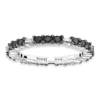 Curata 2.25mm 925 Sterling Silver Prong set Stackable Expressions Polished Black Diamond Ring