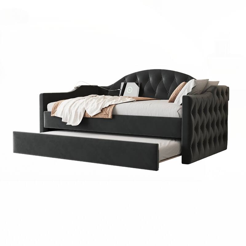 Tufted Upholstered Daybed with Trundle