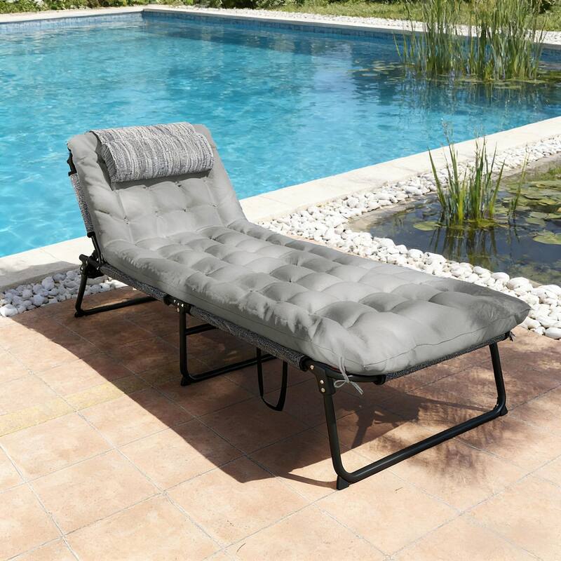 GDFStudio - Eriksen Folding Outdoor Sun Lounger with Adjustable Reclining Comfort Design - Chaise Lounge