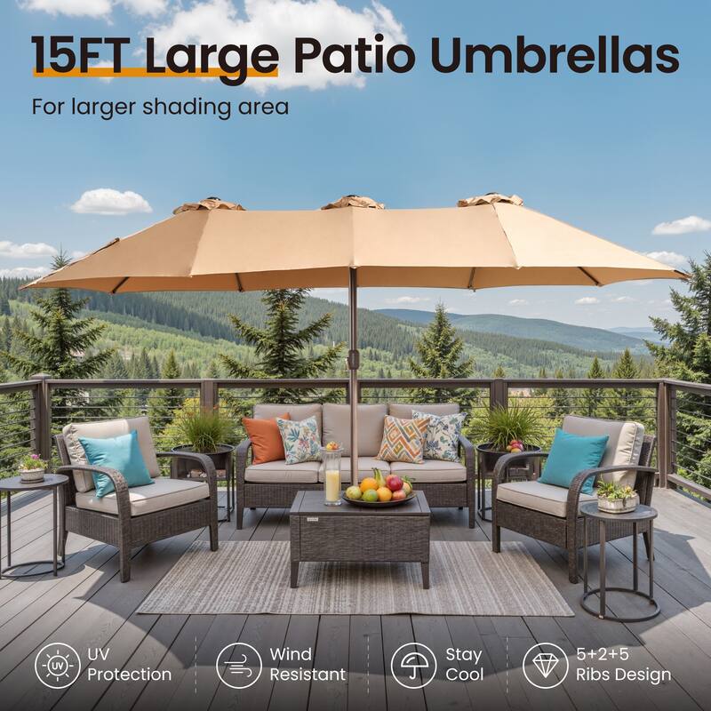 ​OVIOS 15ft Double Side Patio Umbrella Extra Large with Crank