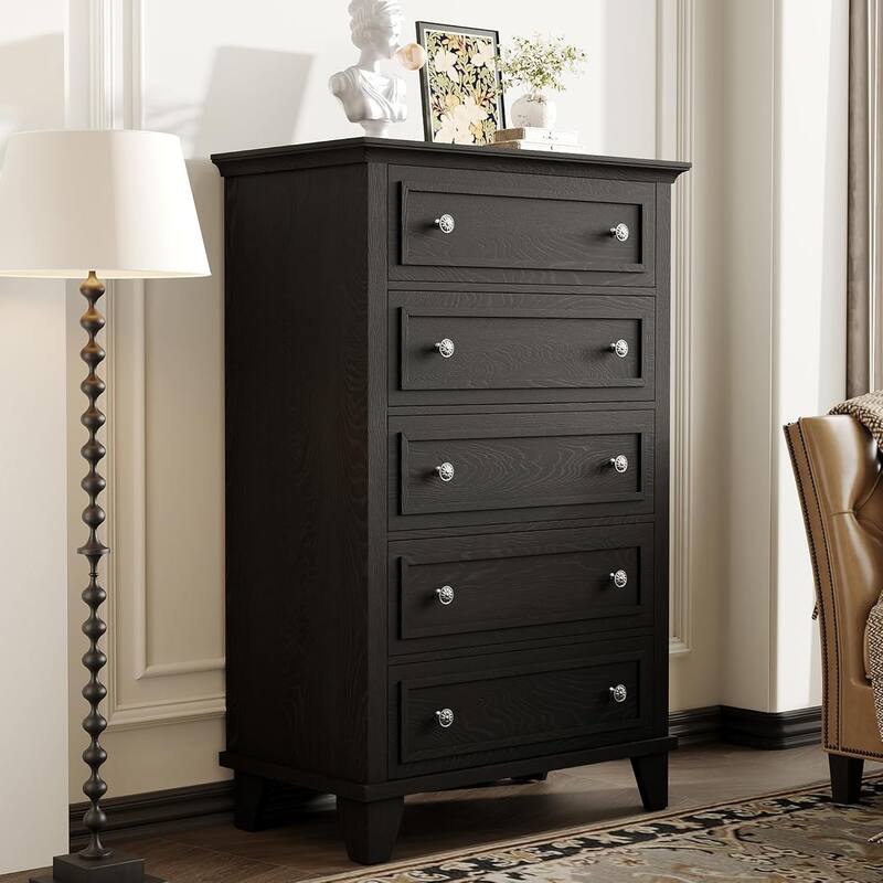 Tall Dresser for Bedroom with 5 Drawers, Chest of Drawers with Ample Storage for Closet, Living Room or Hallway