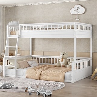 Full XL over Queen Bunk Bed with Ladder and Guardrails