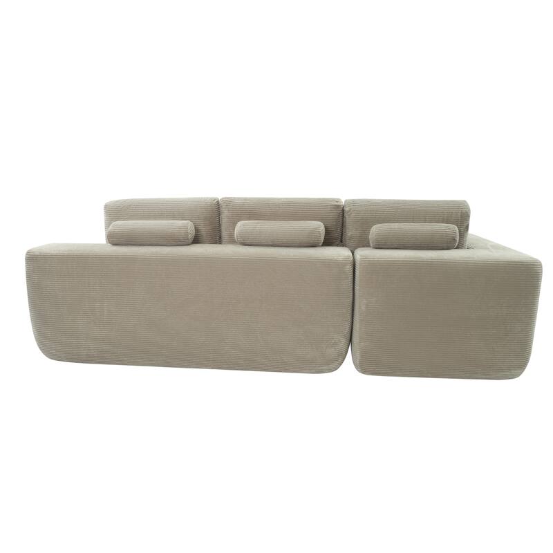 Oversized Corduroy Corner Sofa with Chaise, Boneless L-Shaped Sectional Couch, Modular Deep Seat Couches with Pillows