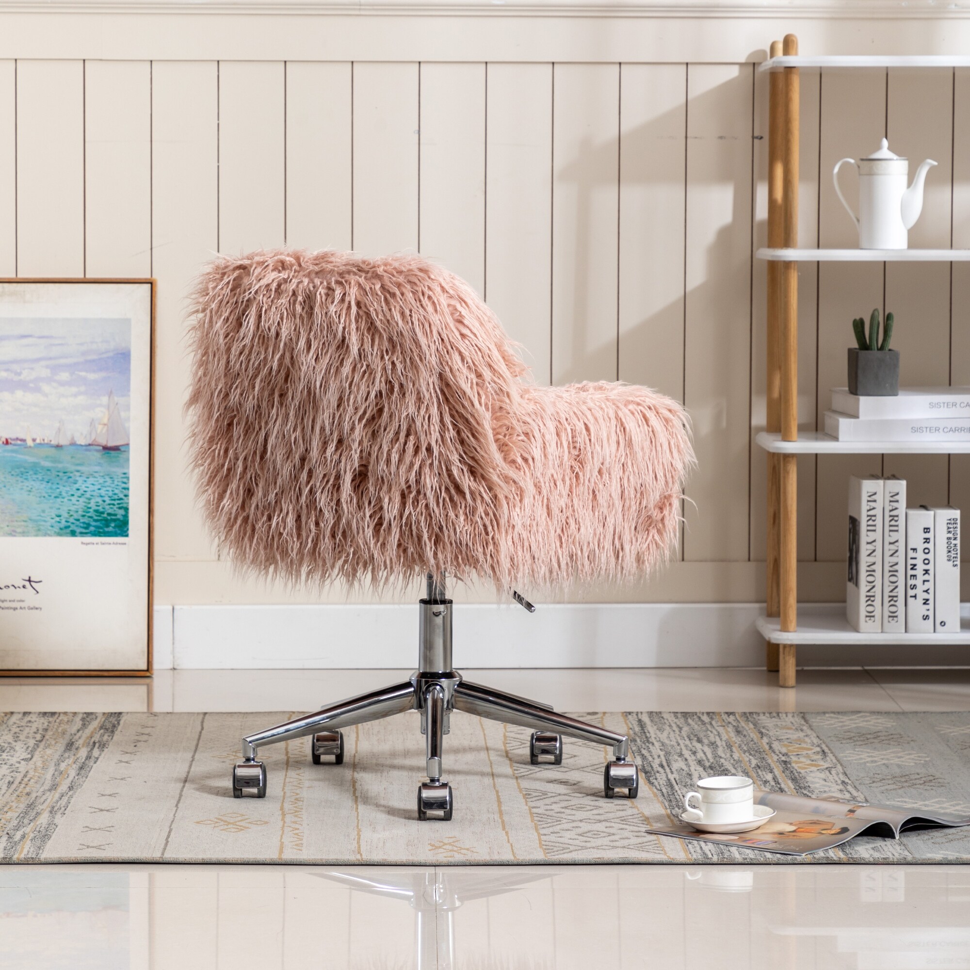 Light pink fluffy chair new arrivals