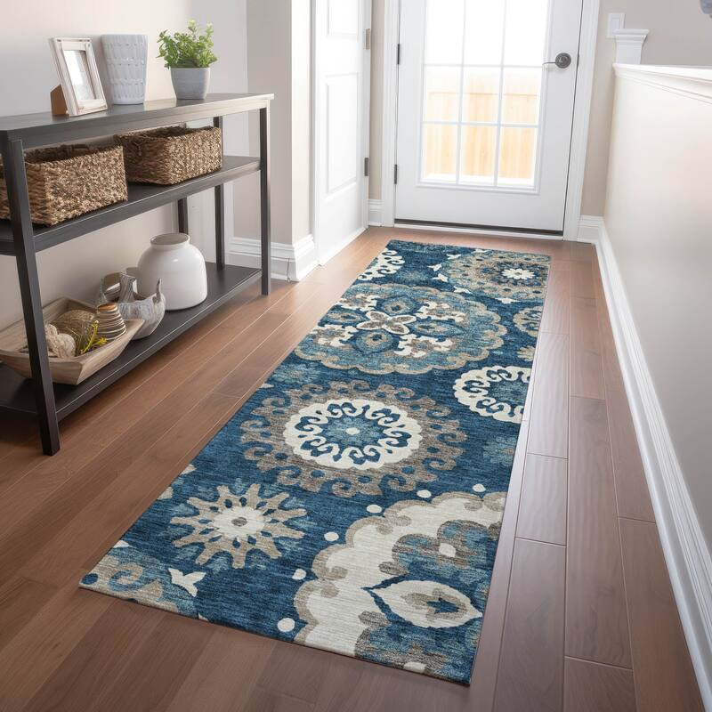 Premium Washable Super Soft Boho Suzani Mayfield Rug - Blue - 2' 3" x 7' 6" - Runner