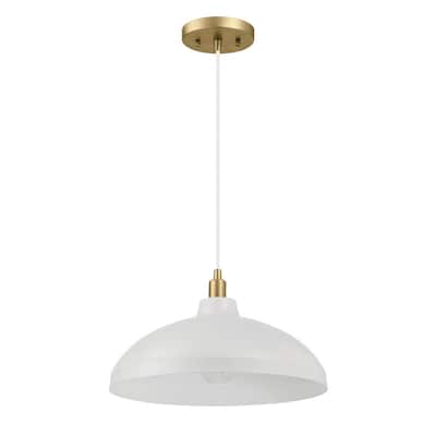 Single Light White Pendant Lamp with Golder Brass Finish for Entrance Kitchen Island 14"D × 8"H