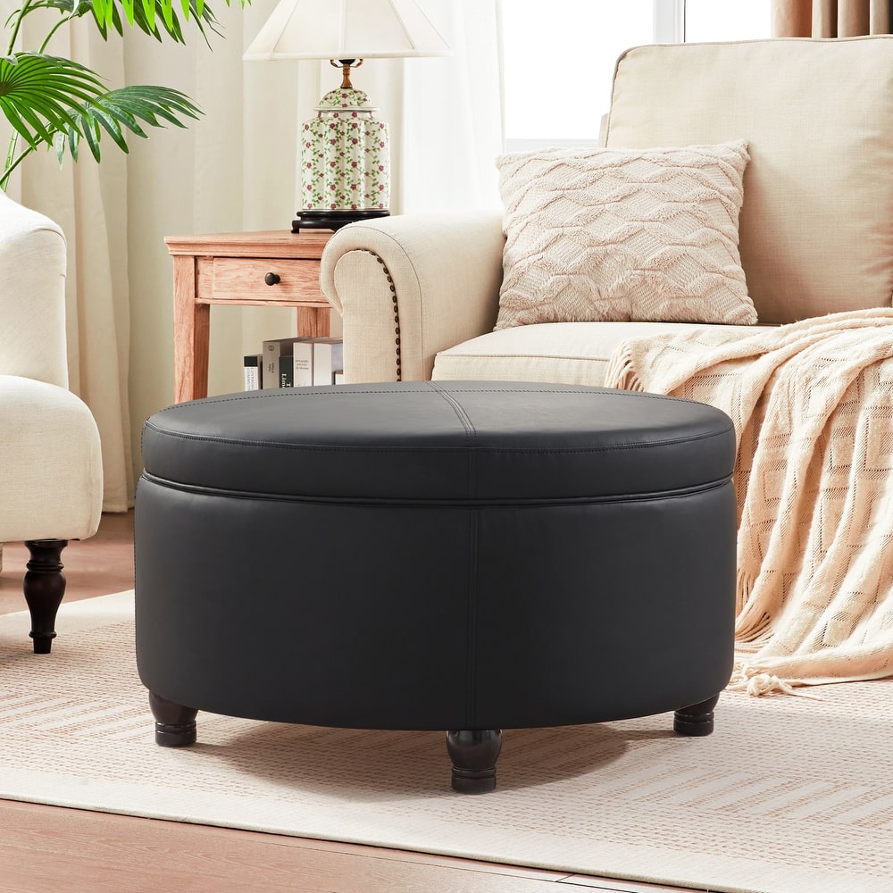 Faux Leather Round Storage Ottoman