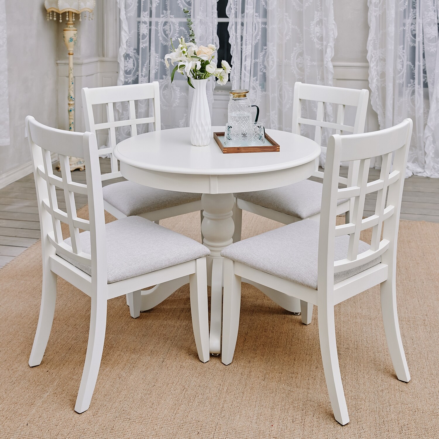 Round beige sales dining table set