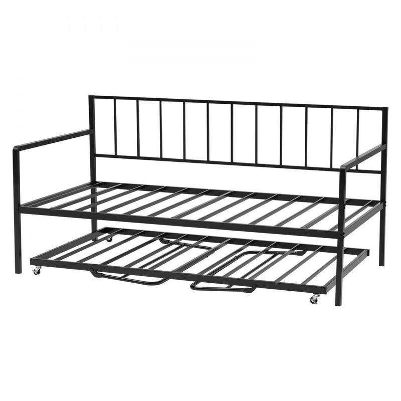 Twin Size Black LED Color Lighting Metal Daybed with Trundle USB and Type-C Ports