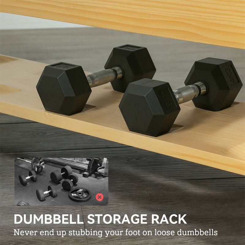 Adjustable Dumbbell PU Padding Bench with Storage Rack and Wood Frame for Home Gym - 46.9" L x 14.8" W x 16.9" -44.1" H