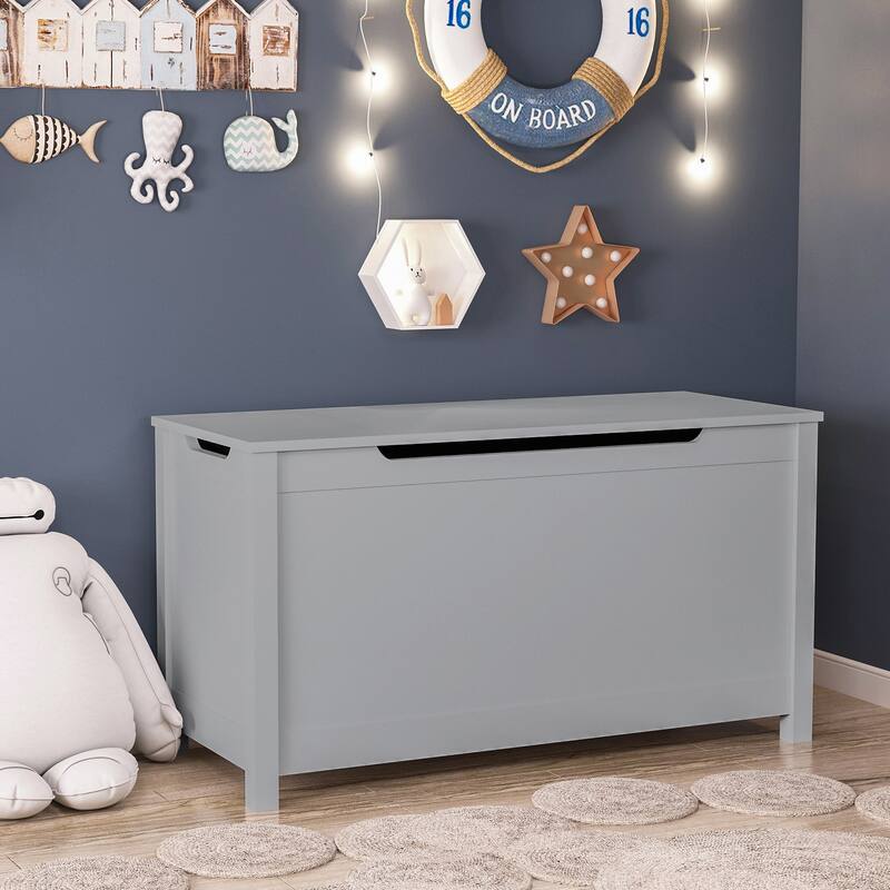 Classic Design Kids Wooden Toy Box Storage with Safety Hinged Lid