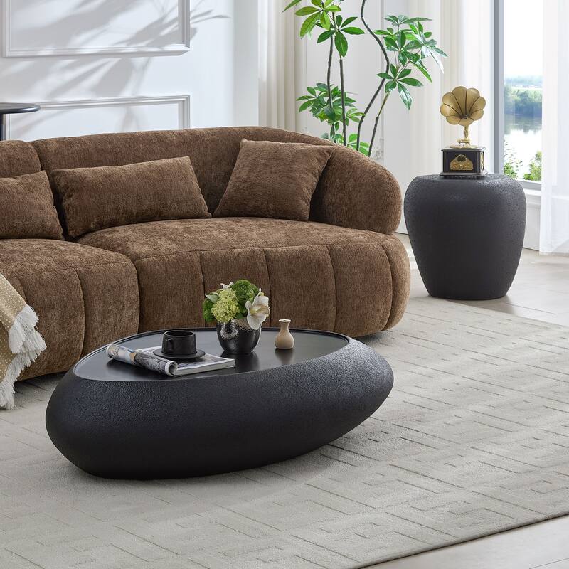 47.24" Fiberglass Oval Faux Matte Rocks Coffee Table