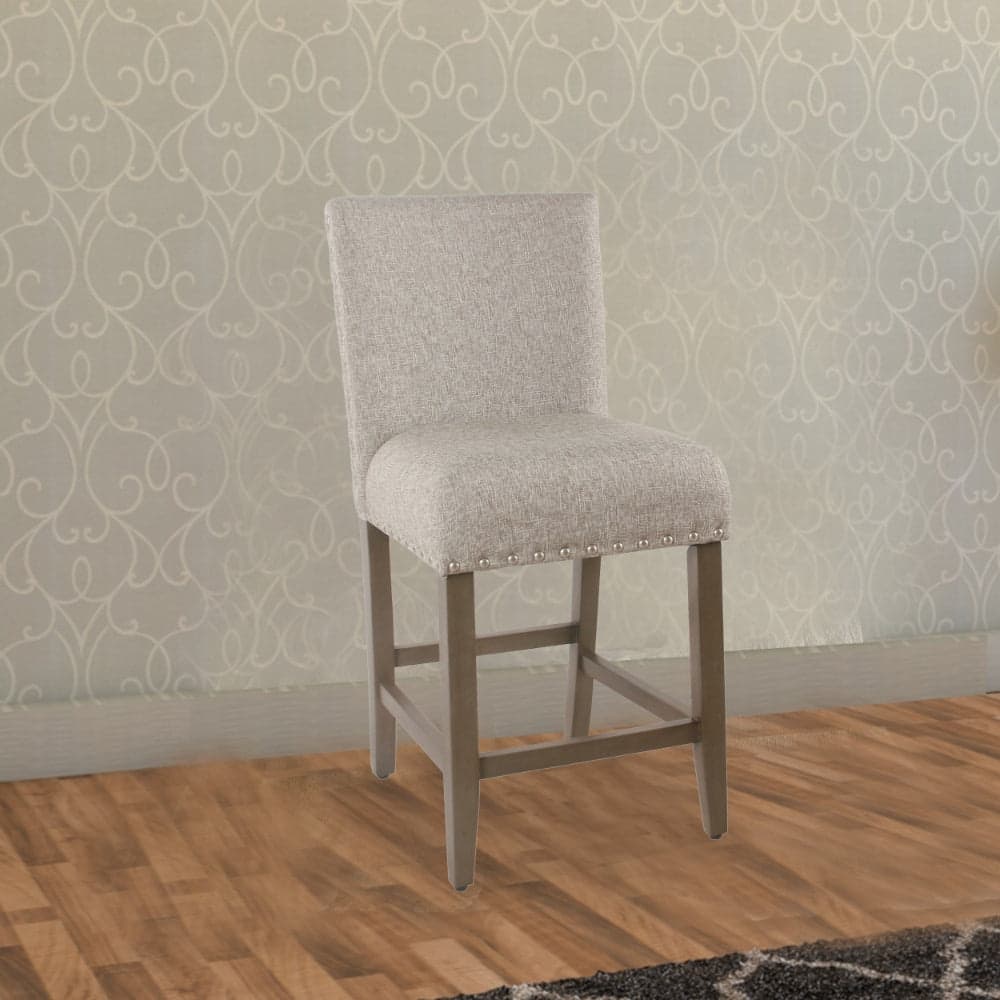 Fabric Upholstered Wooden Counter Stool with Striking Nail head Trims - 39.5 H x 19 W x 24 L Inches