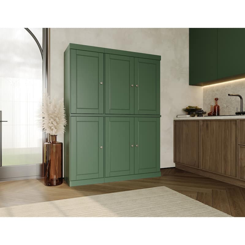 Palace Imports 100% Solid Wood 48.5" China Pantry Cabinet with Solid or Clear Glass Doors and Adjustable Shelves - 48.5" x 71.5" - Green - Solid