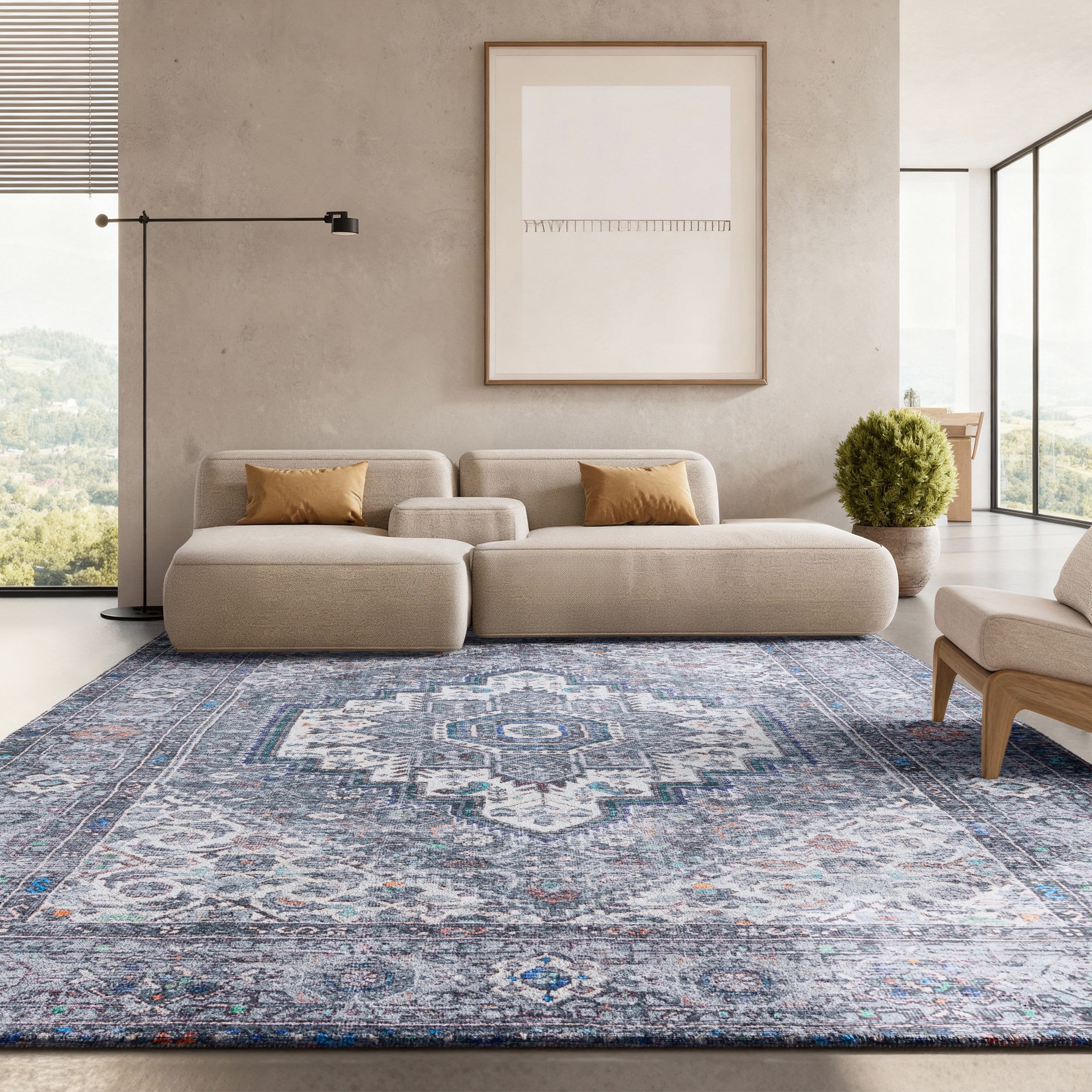 SAFAVIEH Tucson Machine Washable Slip Resistant Hildetraud Oriental Medallion