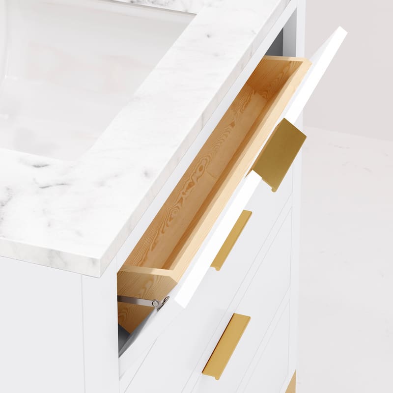 Bristol Carrara White Marble Countertop Vanity with Mirror