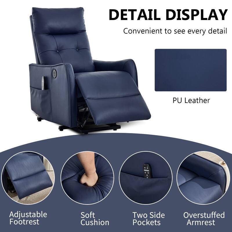 Power Lift Recliner Chair with Massage & Heat, PU Leather Single Motor Heavy Duty Recliner Chair, Lounge Chair with USB Port