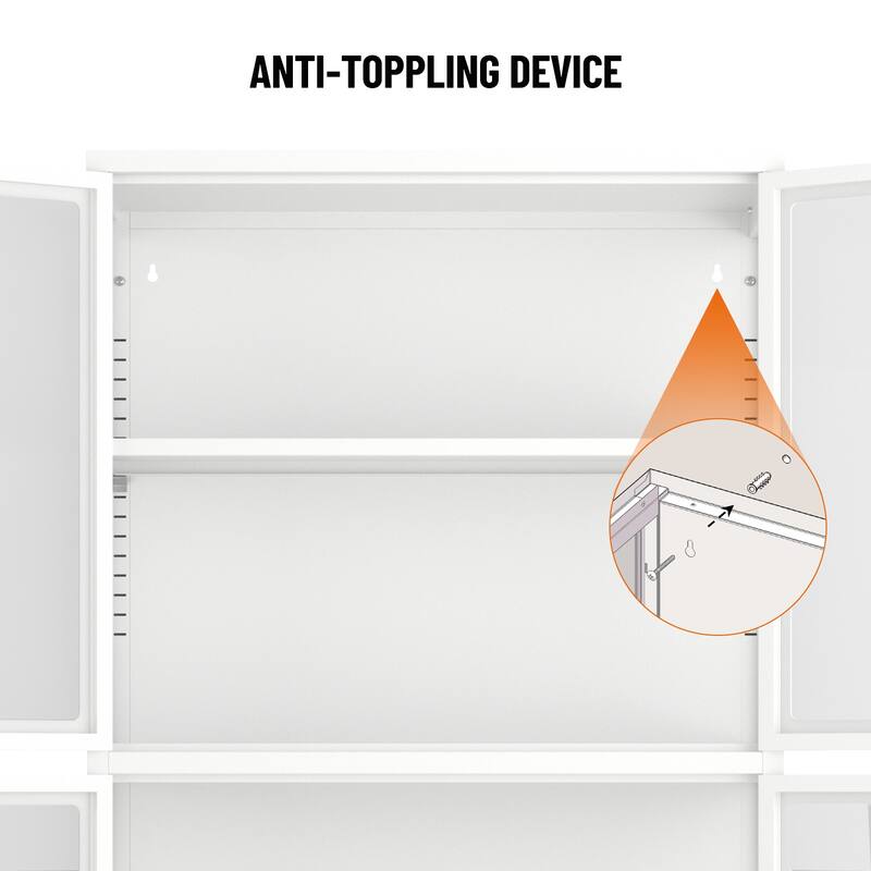 Four Glass Door Storage Cabinet with Adjustable Shelves