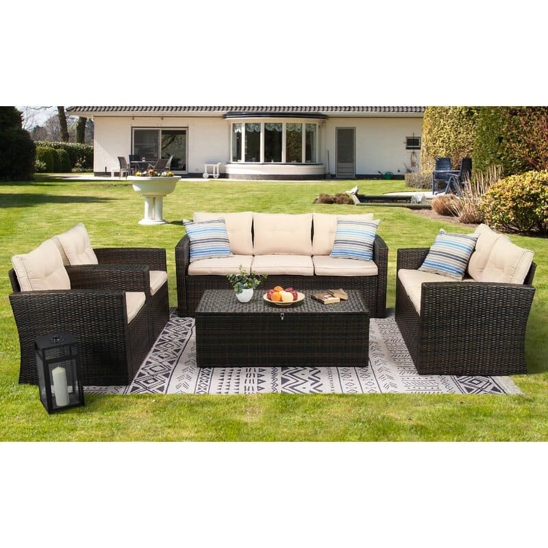 5-piece Wicker Patio Conversation Furniture Set - Beige