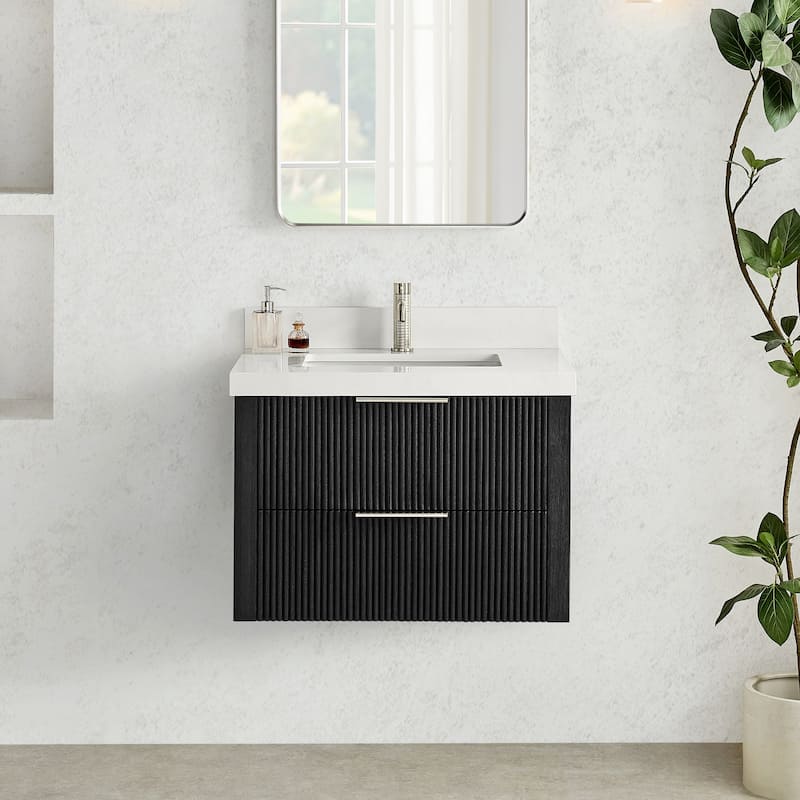Barcelona Floating Bath Vanity with Quartz Stone Top without Mirror
