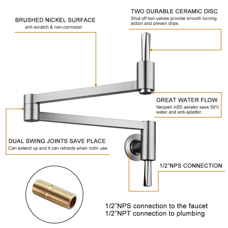 WOWOW Wall Mount Pot Filler Kitchen Faucet