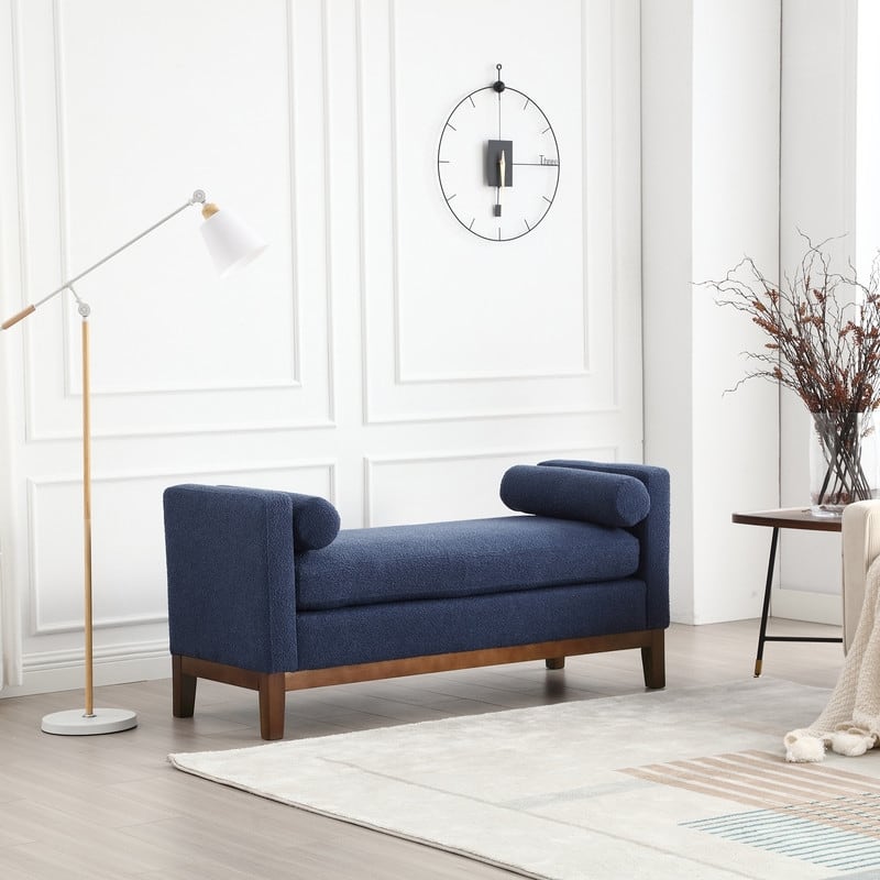 Upholstered Entryway Bench with Solid Wood Legs & Bolster Pillows