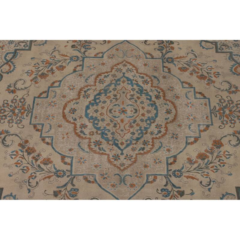 Distressed Tabriz Persian Vintage Area Rug Handmade Wool Carpet - 9'2" x 12'10"
