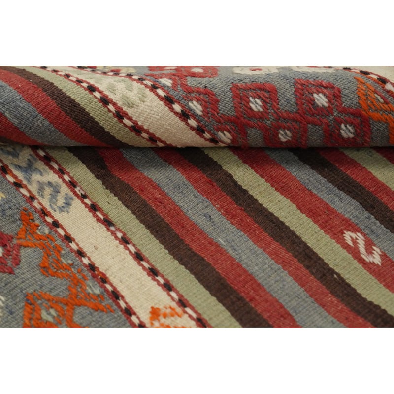 Hand Woven Oriental 100% Wool Carpet Southwestern Tribal Multi-Colored Kilim Area Rug - 8' 5'' X 5' 4''
