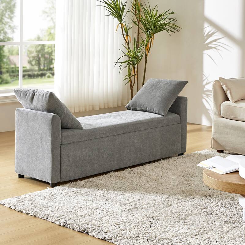 Franco Modern Upholstered Storage Bench with Two Throw Pillows