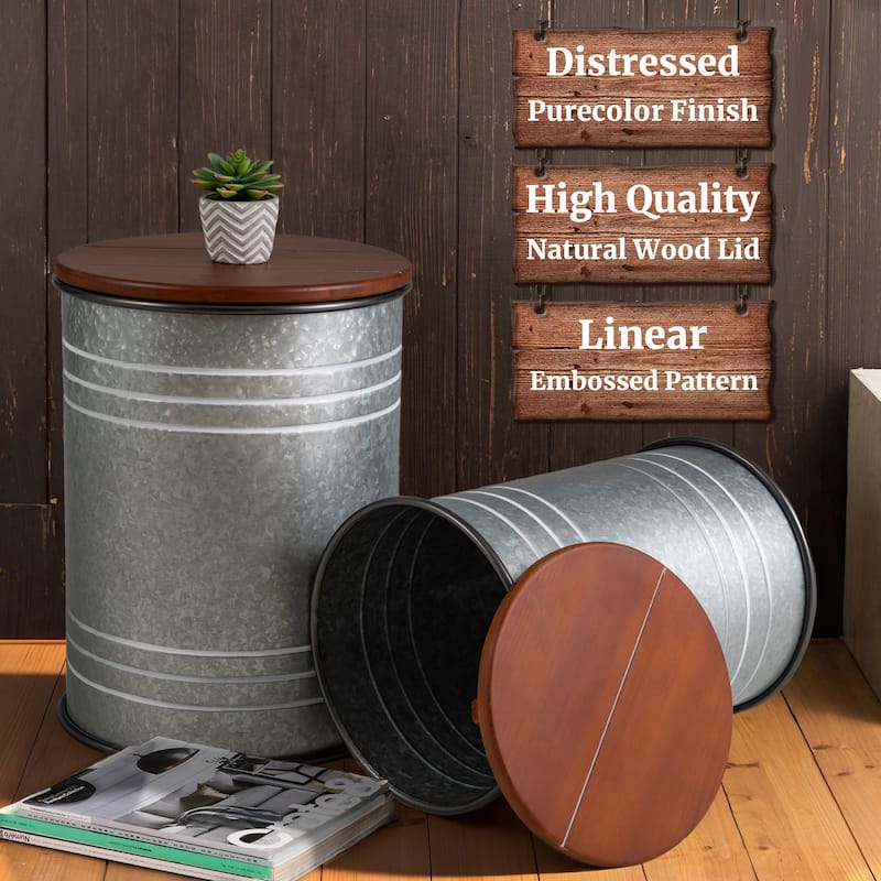 Glitzhome Set of 2 Industrial Farmhouse Outdoor Stool Storage Ottomans