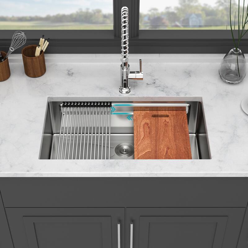 Undermount 16 Gauge Single Bowl Stainless Steel Kitchen Sink in Brushed Nickel - 33'' x 19'' x 10''