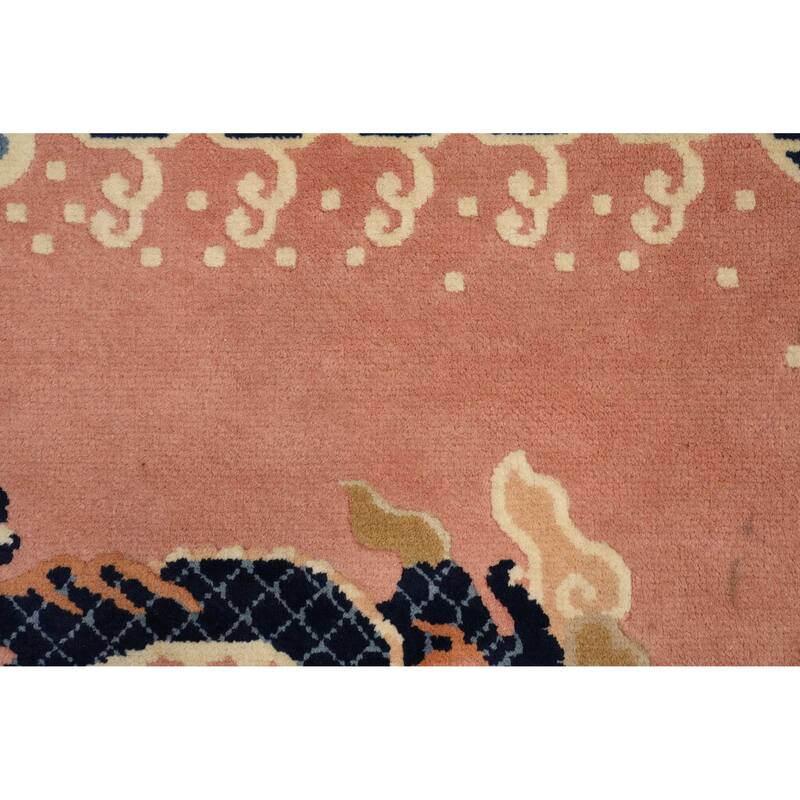 Hand Knotted Oriental 100% Wool Carpet Traditional Geometric Pink Art Deco Area Rug - 11' 1'' X 8' 0''