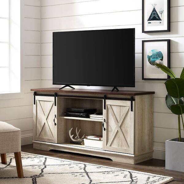 Shop Offex 58 Sliding Barn Door Tv Media Stand Console White