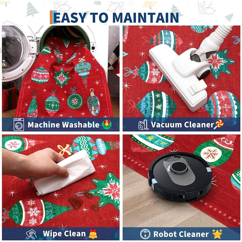 Christmas Winter Snowflake Washable Area Rug for Living Room, Bedroom, Red