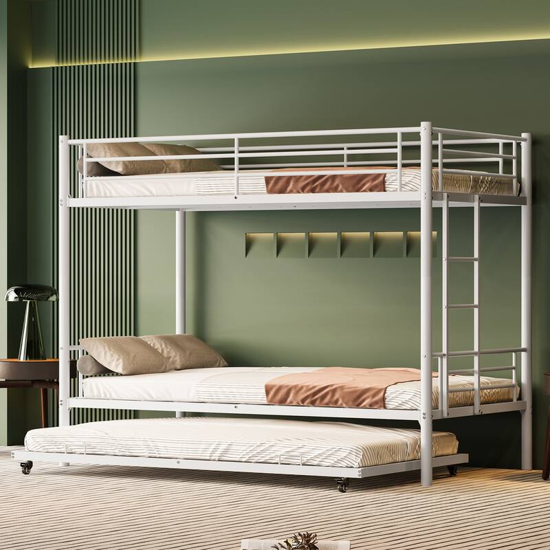 Twin Over Full Metal Bunk Bed Convertible to 2 Separate Beds White Finish
