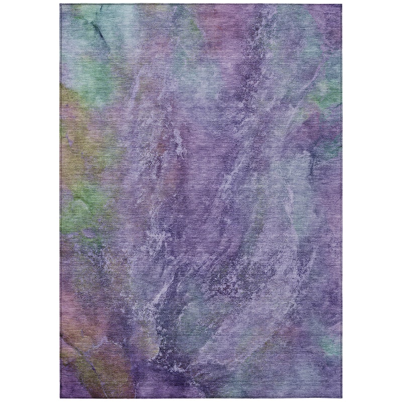 Machine Washable Indoor/ Outdoor Abstract Watercolor Chantille Rug