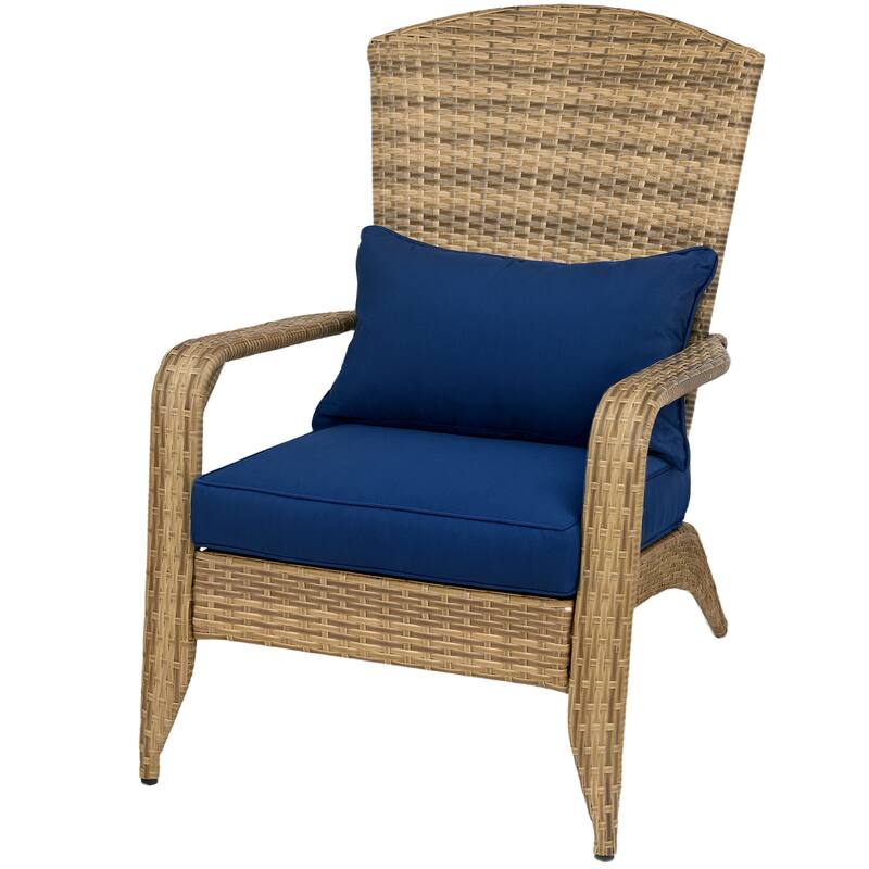 Outdoor Rattan Adirondack Chair with Cushions and Steel Frame Patio Seat for Porch or Pool - 25.2" W x 31.5" D x 35.4" H