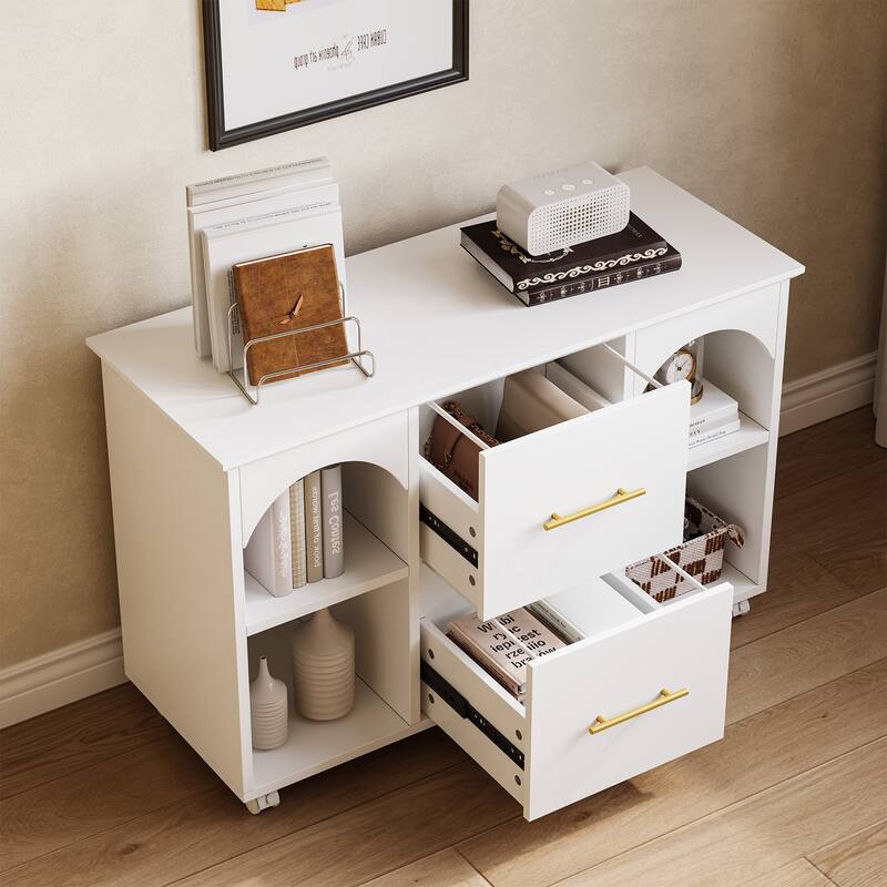 39.3'' Lateral Mobile File Cabinet, 2 -Drawer Storage Cabinet with Wheels - White