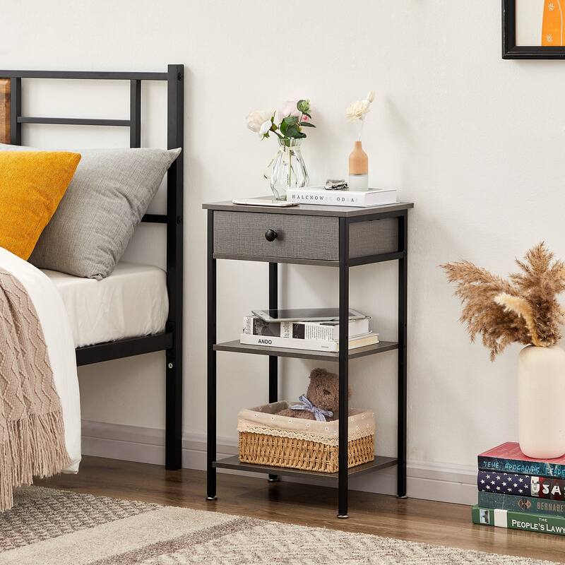 VECELO Set of 2 Modern Nightstands with Drawer & Open Shelves Slim Bedside Table for Small Space Bedroom and Living Room