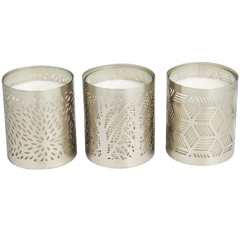 Metal Geometric Vanilla Marshmallow Scented 13 oz 1 Wick Decorative Candle with White Wax - Set of 3 Silver - Roche River Decor - Silver