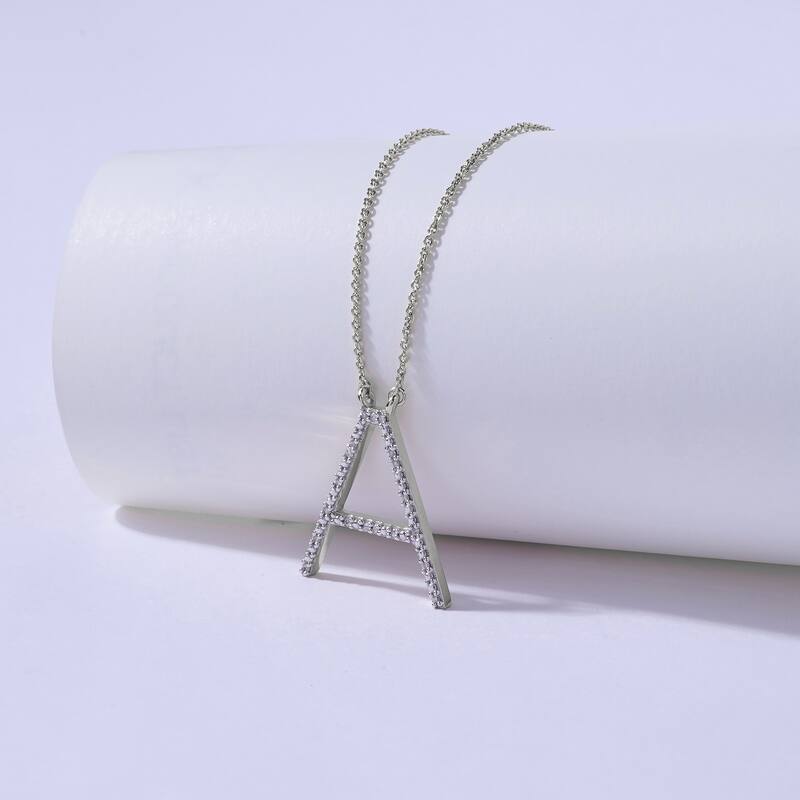 1/20ct TDW Diamond Classic Initial Pendant Necklace in Silver for Women - A - White