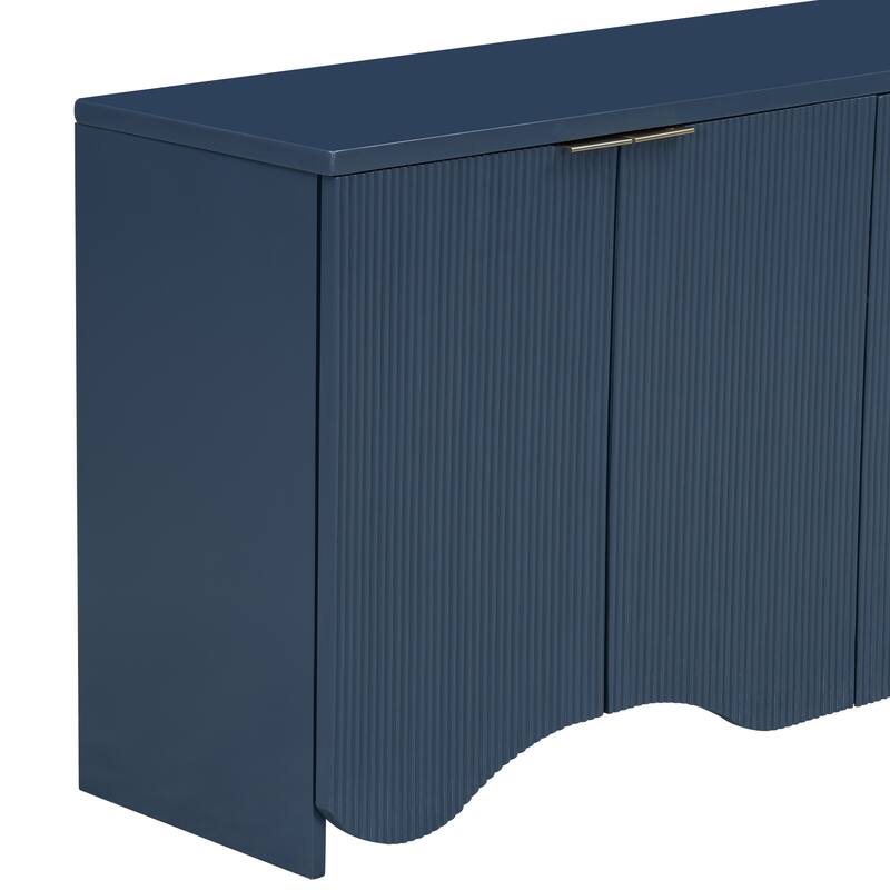 Vertical Stripes & Wavy Storage Cabinet, Sideboard Buffet Cabinet Console Table with 4 Doors and Adjustable Shelving