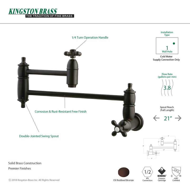 Kingston Brass Restoration Wall Mount Pot Filler Kitchen Faucet