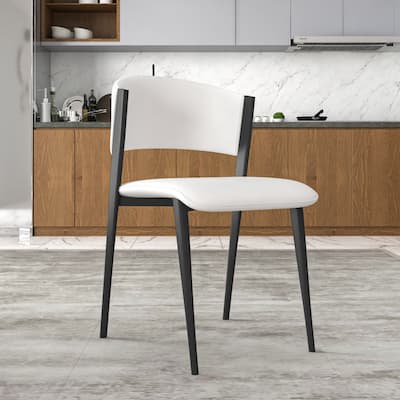 Modern Leather Dining Chair - Upholstered Accent Chair with Metal Legs, Curved Open Back & No Assembly - For Kitchen or Office